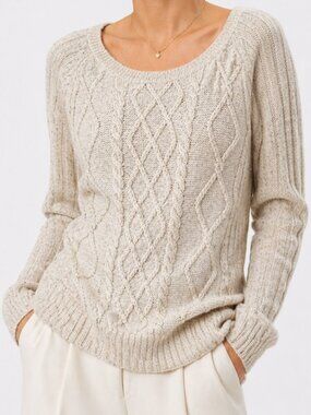 APT 9 Cable Knit Sweater Gold Metallic Cream Large